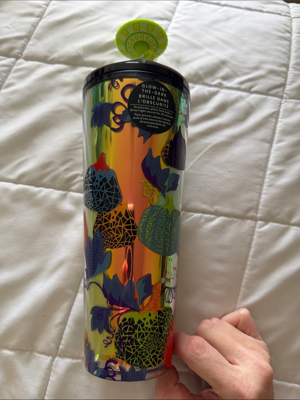 Starbucks Halloween  Iridescent Pumpkin 24oz tumbler with Neon Green Lid